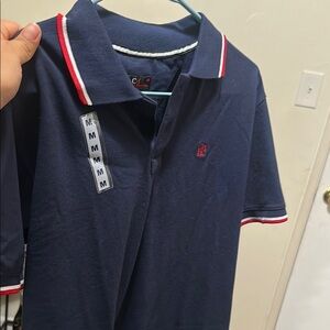 Chaps Navy Polo Shirt with Red and White Trim
